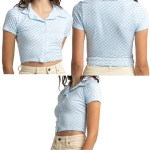 RSQ Blue Floral Checkered Button Down Top!